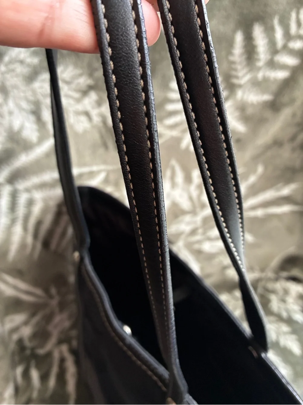 Coach Black Tote with Gray Stripe and Leather Trim
